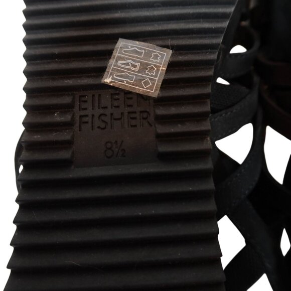 EILEEN FISHER Suede Platform Strappy Sandals Size 8.5 Black Casual Summer - Picture 7 of 11